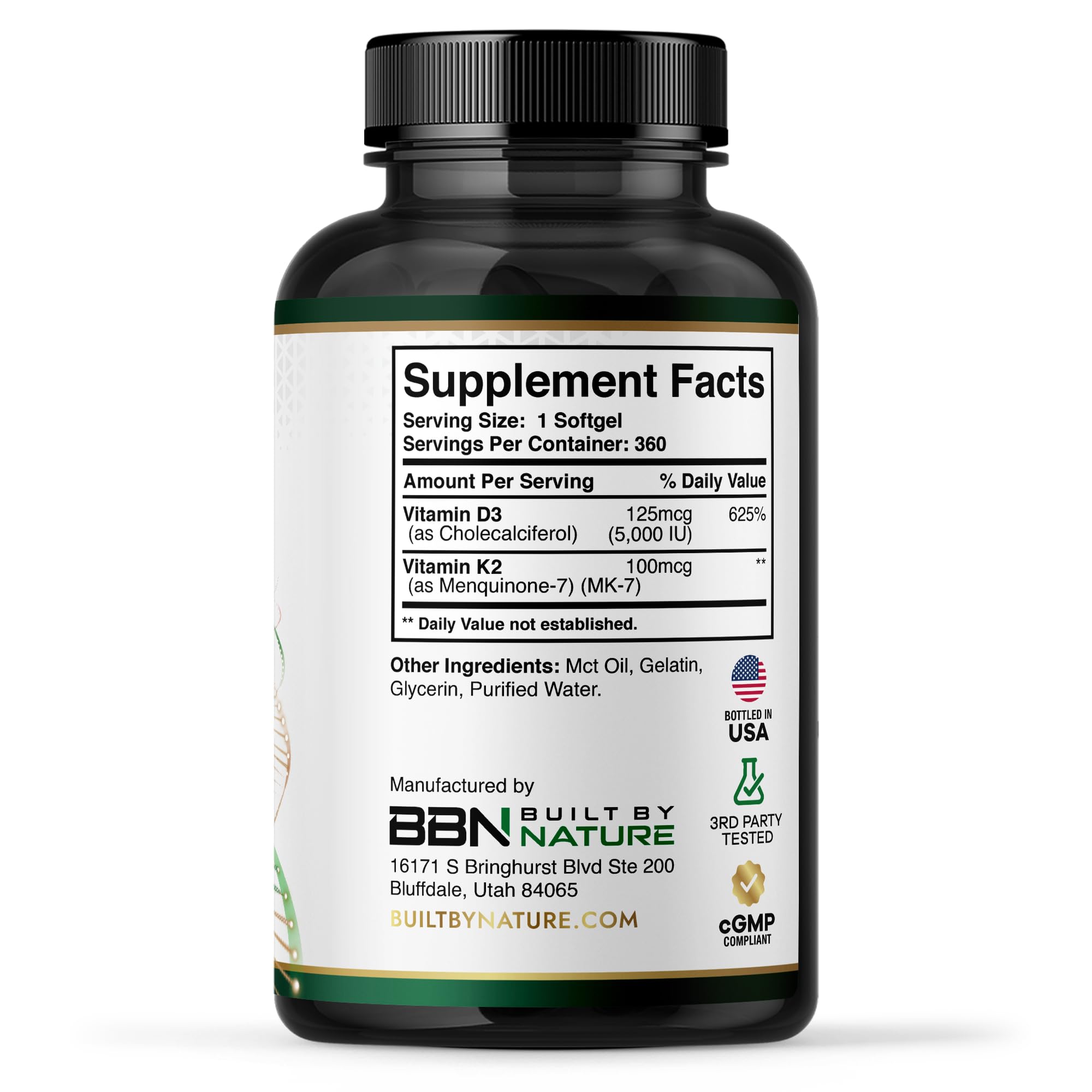 Built by Nature Vitamin D3 K2, 5000 IU + 100 mcg MK-7, 360 Softgels Extra Strength, High Absorption, Bone, Heart & Immune Support, Coconut MCT Oil, Non-GMO, 1 Year Supply — Amazon image 5