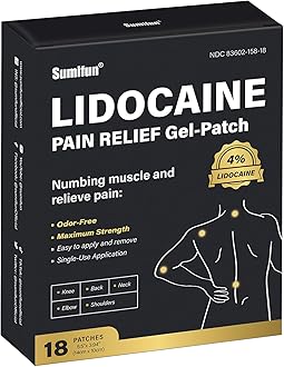 Sumifun 4% Lidocaine Pain Relief Patches - 18 Count Patches for Back, Shoulder, Muscle, Joints, Knee Pain Relief - Lower Back Pain Relief Products - Pain Patches Maximum Strength Lidocaine