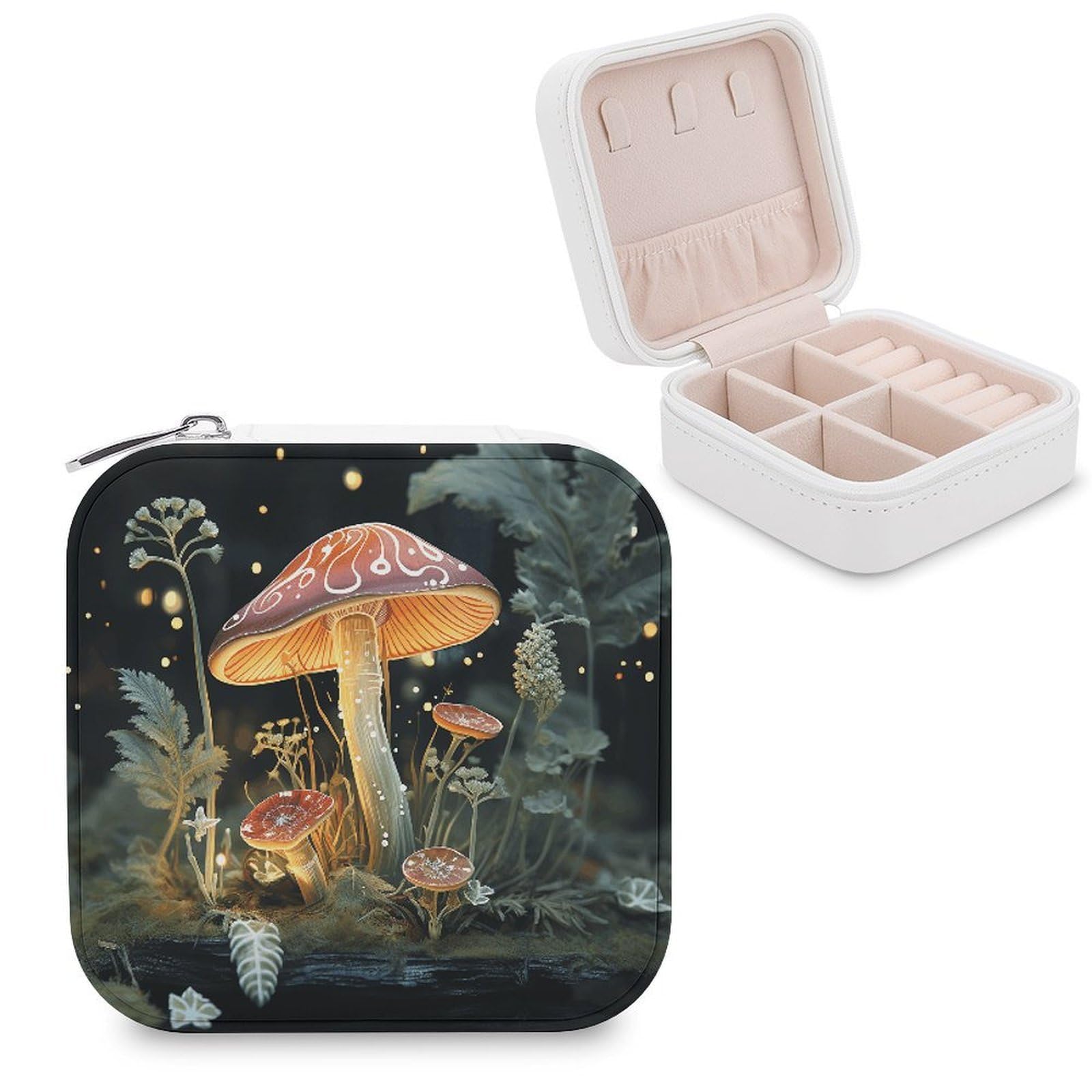 VstaDank Butterfly Mushroom Travel Jewelry Case Small Portable Jewellry Organizer Box PU Leather Organizer Boxes Personalized Jewellery Storage Holder Gift for Womens Rings Earrings