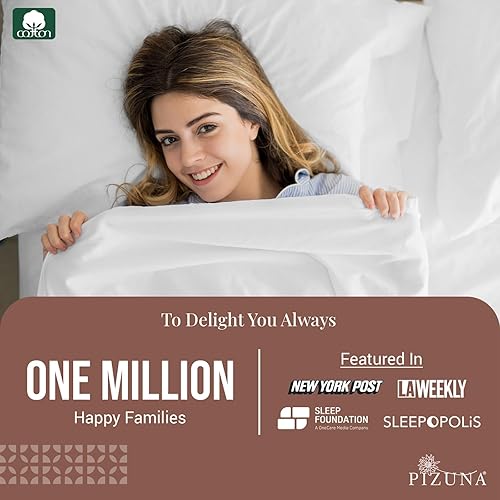 Miniatura 2 de Pizuna - Sábana encimera 100 % algodón, blanca, 1 pieza, lujosa, satén de 400 hilos, algodón de fibra larga con dobladillo de 10 cm (sábana encimera