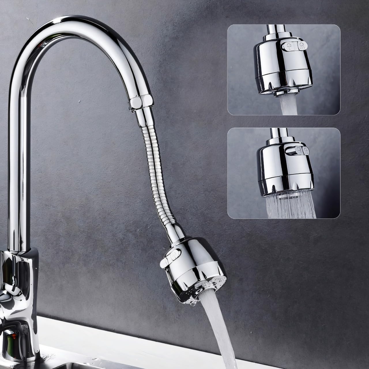Kitchen Tap Extender with 360° Rotating Faucet Extension, Adjustable Water Flow, Chrome Finish, 17cm Flexible Hose, Easy Install for Kitchen Sink and Basin | Silver-image-22