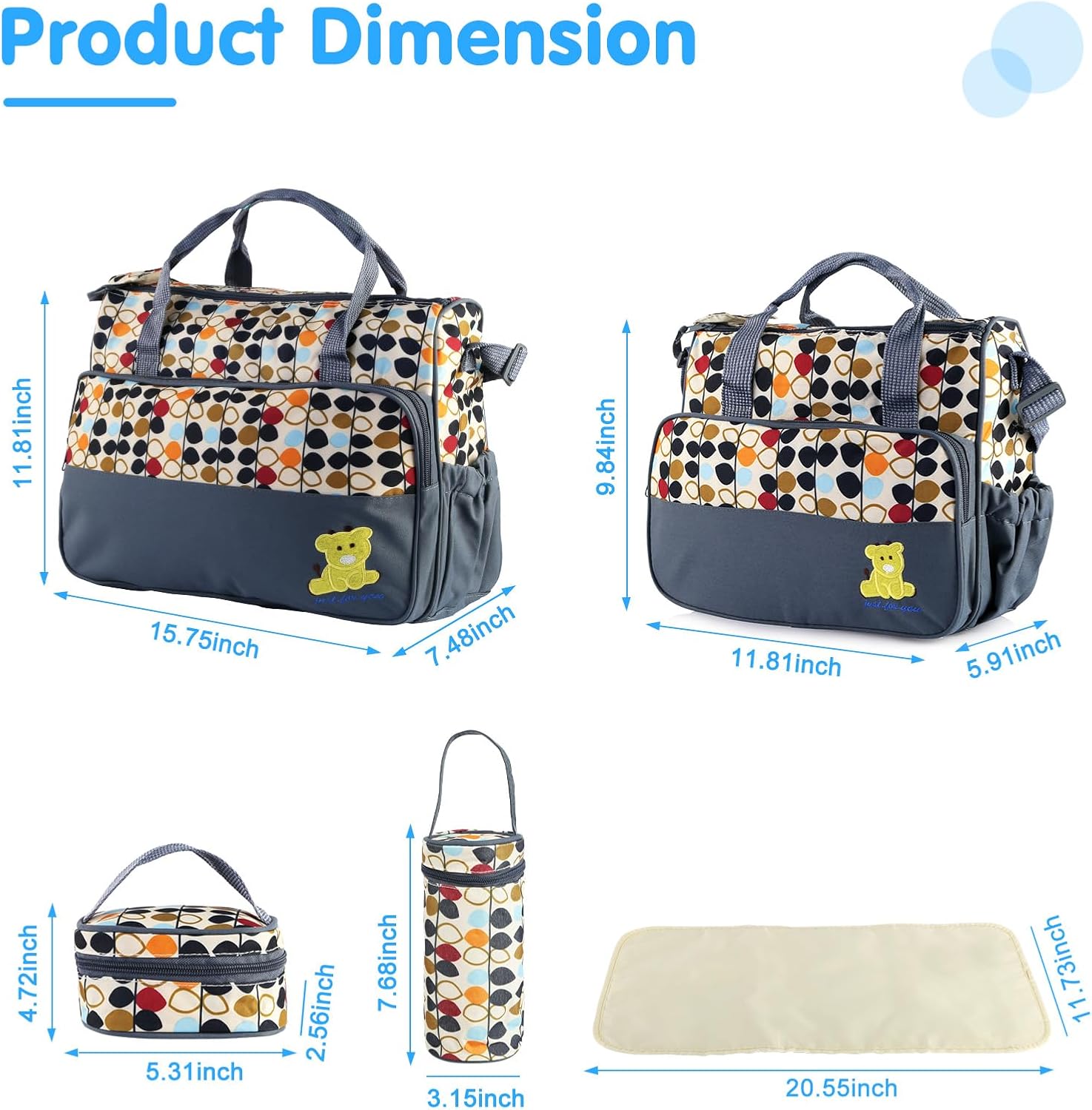 5PCS Baby Nappy Diaper Bags Set Mummy Diaper Shoulder Bags