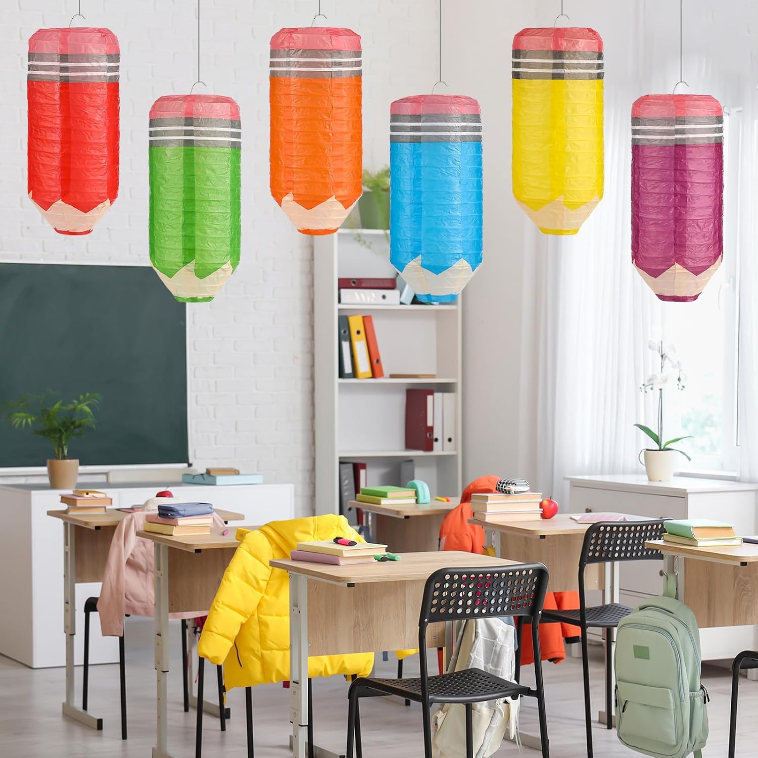 6 Pcs Pencil Hanging Paper Lanterns Party Decorations 10 x 4Inch Colorful Pencil Classroom Paper Lanterns Ceiling Decor Welcome Back to School Supplies Teacher Preschool Graduation Birthday Supplies