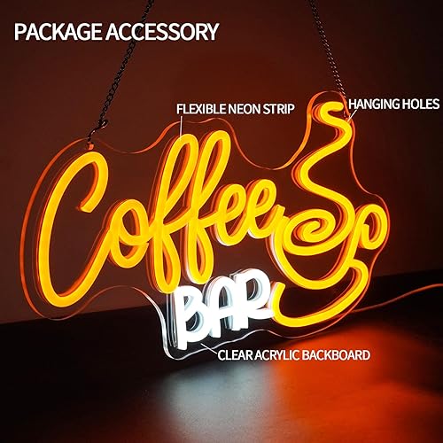 Miniatura 3 de Letrero de neón de barra de café, regulable, para decoración de negocios, letras LED amarillas para pub, cafetería, hogar, bar, restaurante,