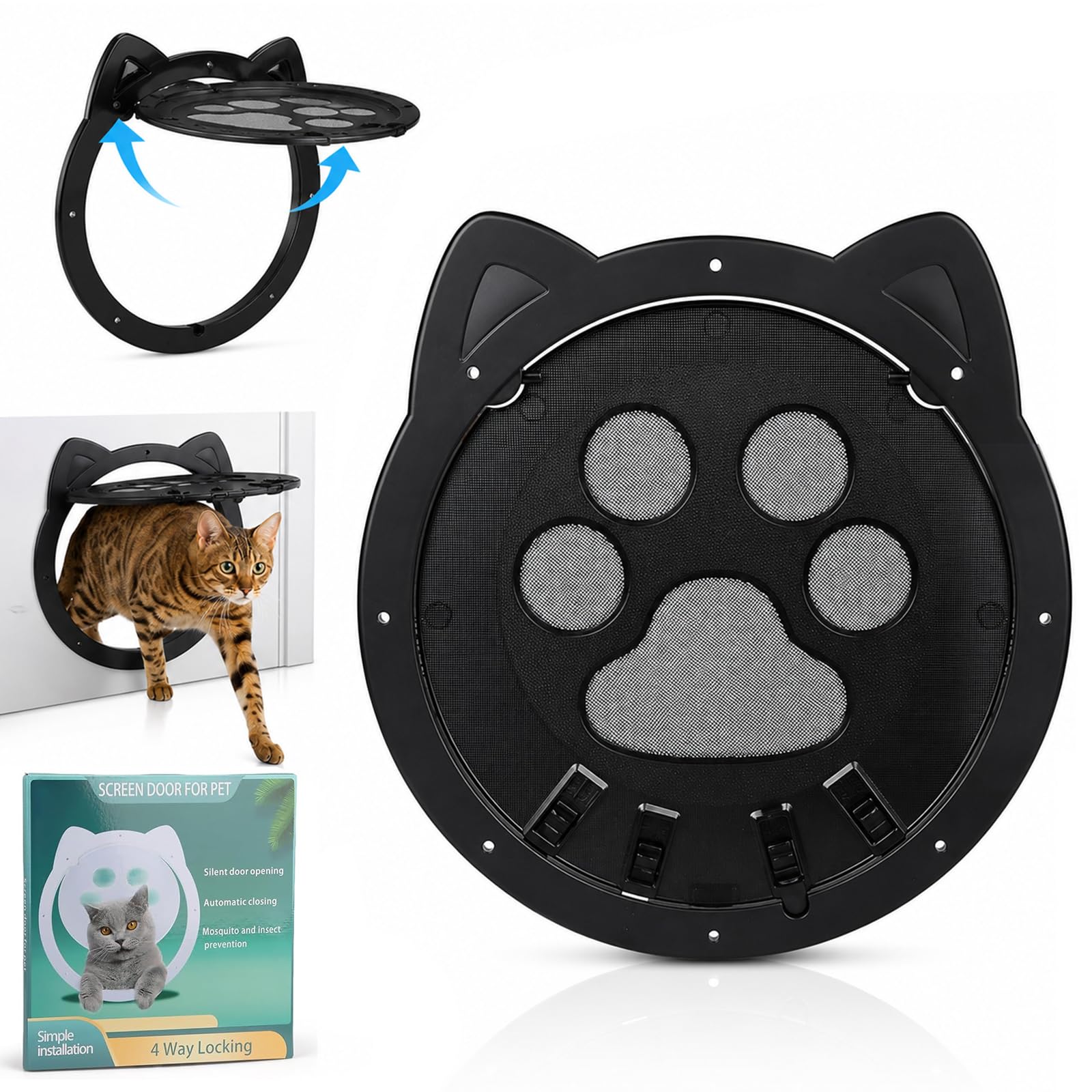 Katzenklappe für Fliegengitter 26 * 26.5cm Hundeklappe für Fliegengitter, Fliegengitter Tür mit Katzenklappe, Magnet Selbstschließend Katzentür Fliegengitter, Haustiertür für Katze & Kleine Hunde