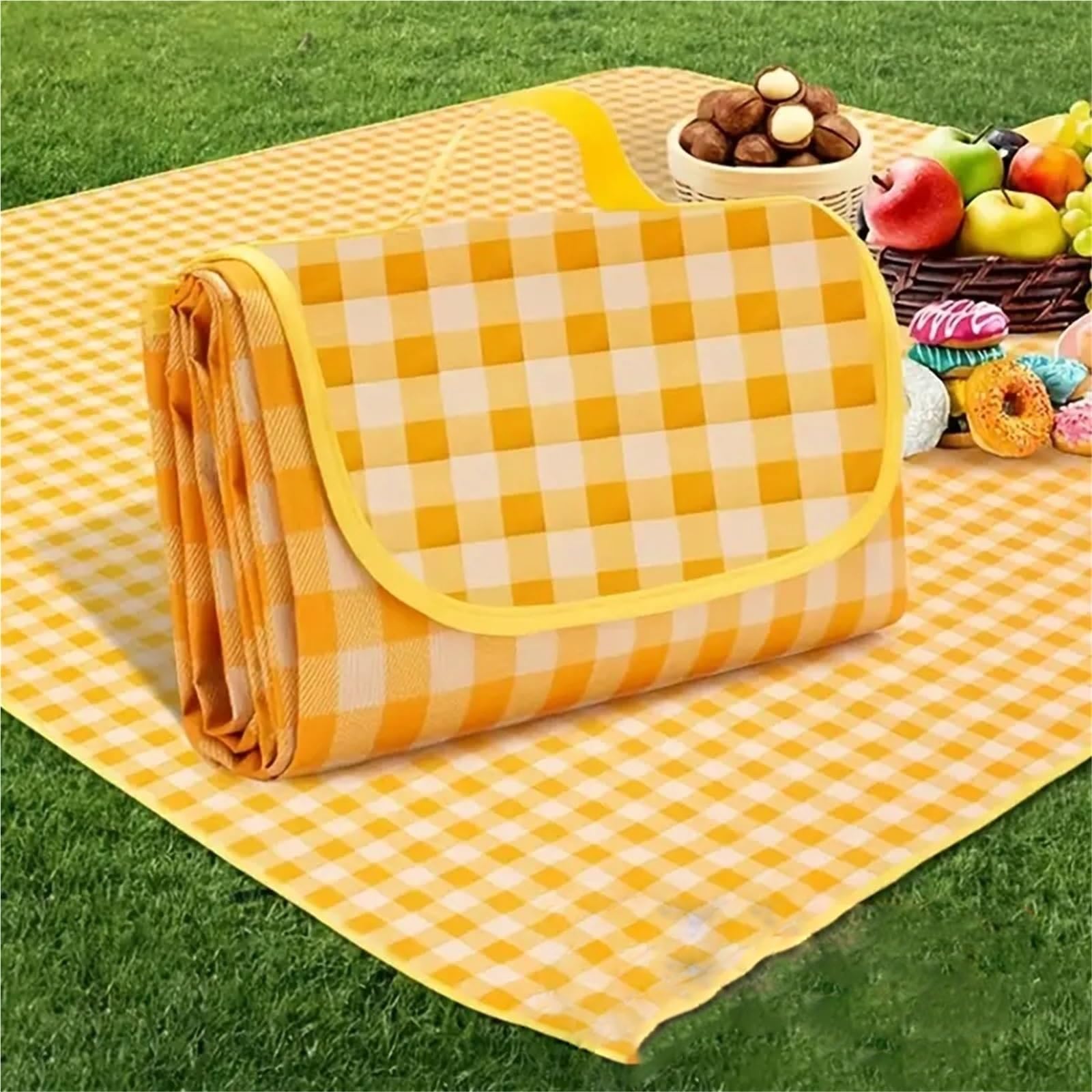 1 Pieza de Material Picnic portátil e Impermeable, Ideal for Acampar al Aire Libre y excursiones a la Playa para Pícnic(Yellow,200cmx200cm)