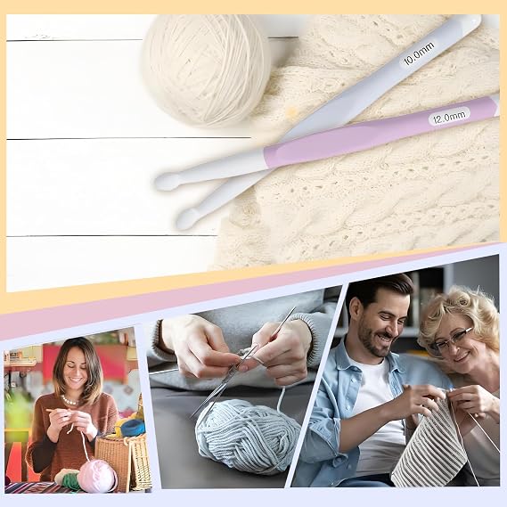 4Pcs Large Crochet Hook Crochet Hooks Set, Handle Crochets Hooks Weaving Tools for Travel, Rubber Handle Suitable Beginners Crochet Hook for Weaving Tools Scarf DIY Craft Projects