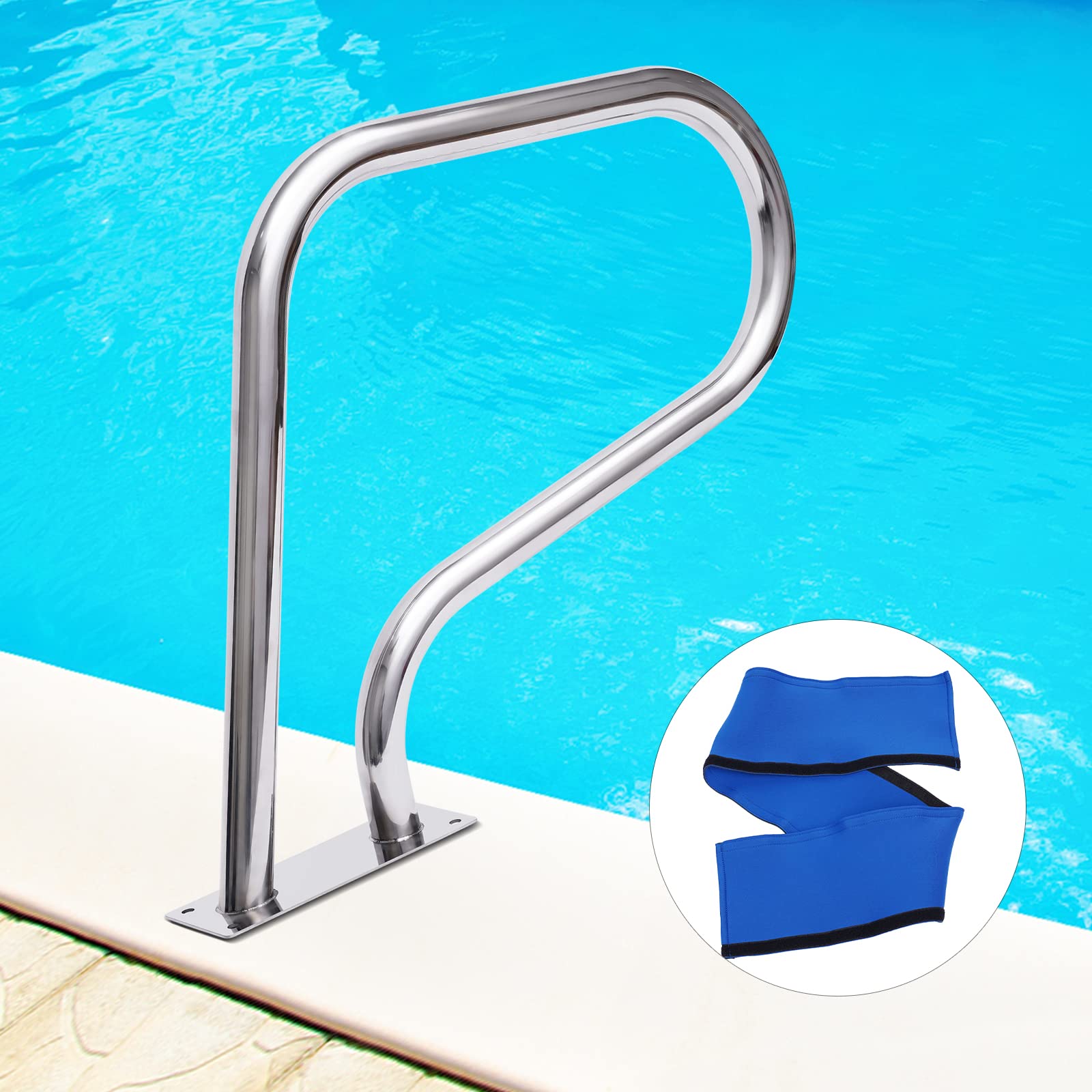 Barandilla de piscina de acero inoxidable - Mango de acero inoxidable - Carga máxima: 120 kg - Mango en arco para piscina, spa, parque acuático