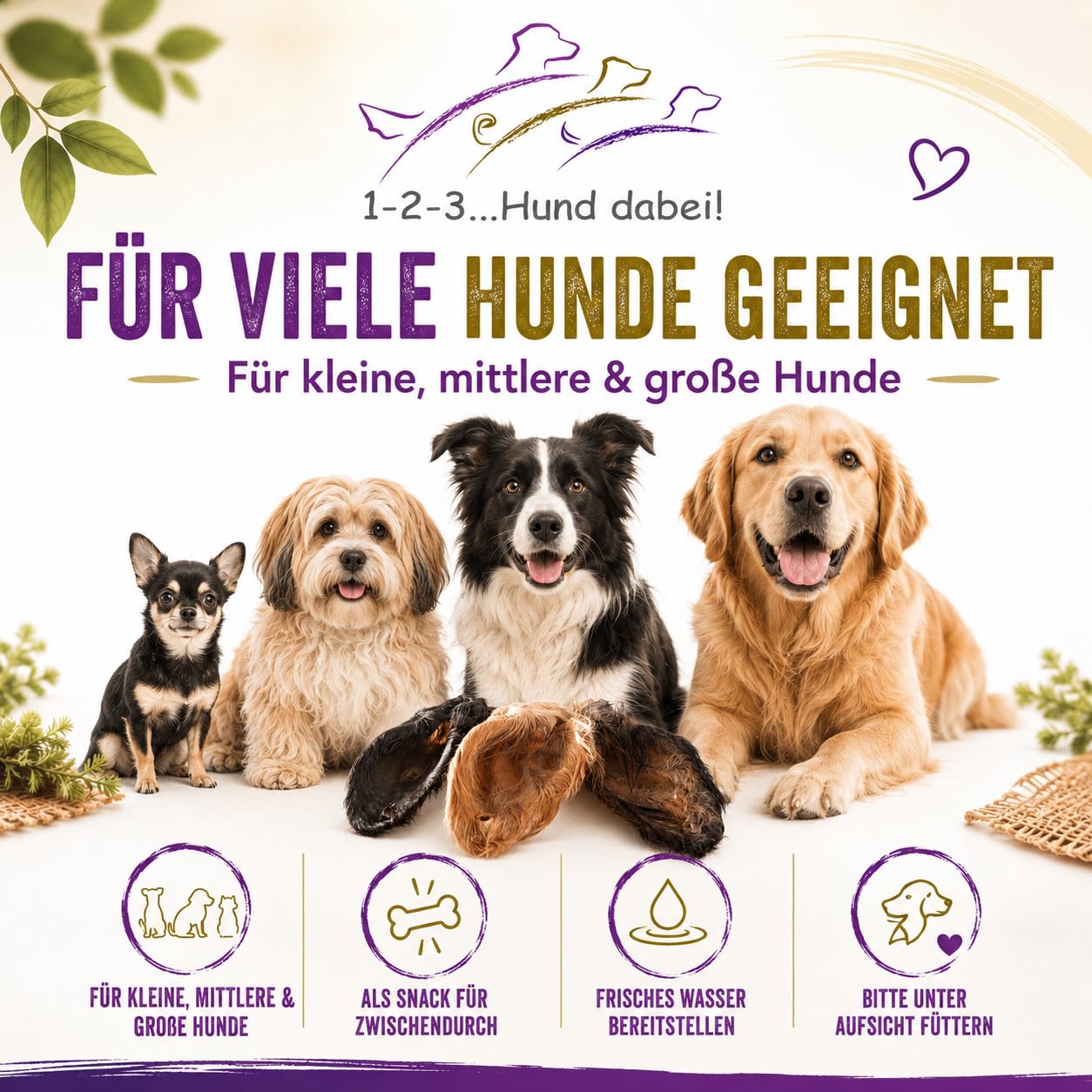 Orejas de ternero/vacuno con concha y piel XXL, secado suave, bien tolerado, limpieza gastrointestinal natural (100)