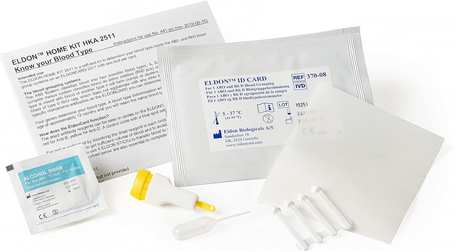 Eldoncard Blood Type Test (Complete Kit) - Air Sealed Envelope, Safety Lancet, Micropipette, Cleansing Swab - 2 Pack : Health & Household