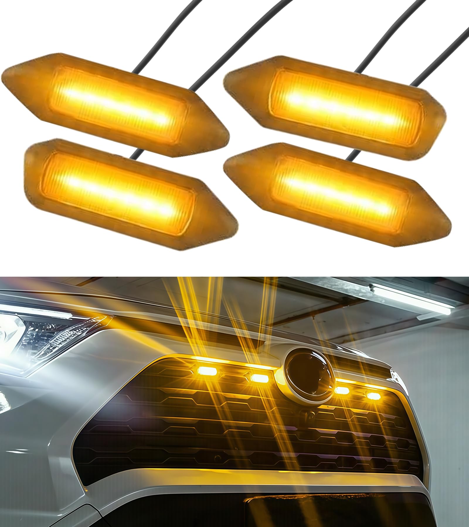 LED Grille Lights for 2019-2025 Toyota RAV4 Front Grill Light DRL Accessories (Amber, LE XLE Premium Limited)