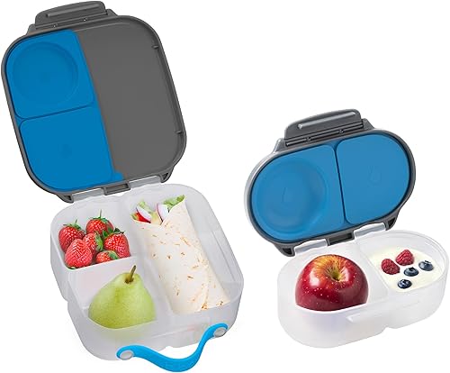 b.box Mini recipientes para almuerzo + aperitivos (pizarra azul) el paquete de 2 incluye lonchera (capacidad de 4 14 tazas) y caja de aperitivos