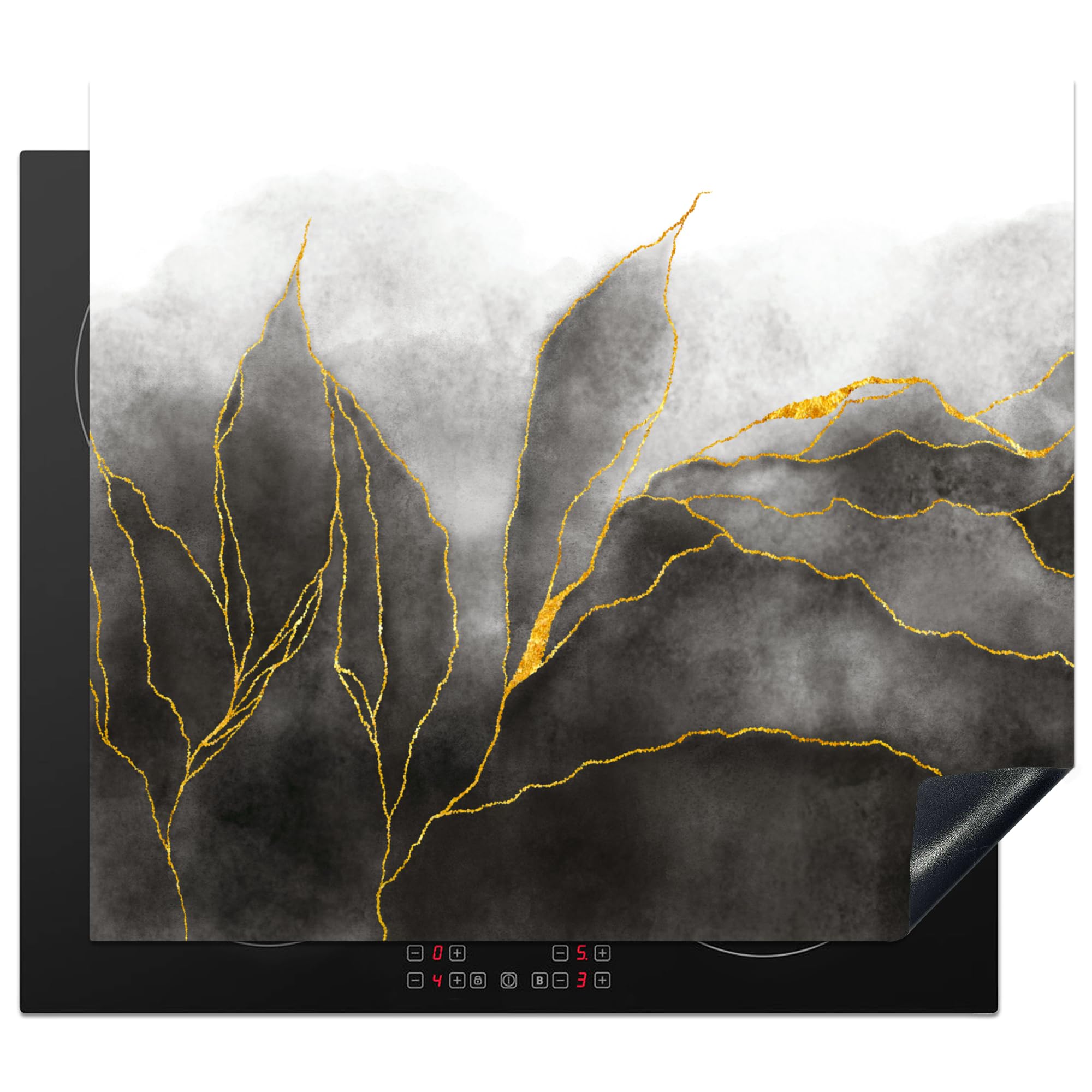 KitchenYeah© Induction Hob Protector Mat 20.2"x22.9" / 58.3x51.3 cm Cooker Top Protectors Cover Ceramic Covers Electric Hobs Vinyl Marble - Black - Gold - Luxury - Marble Look