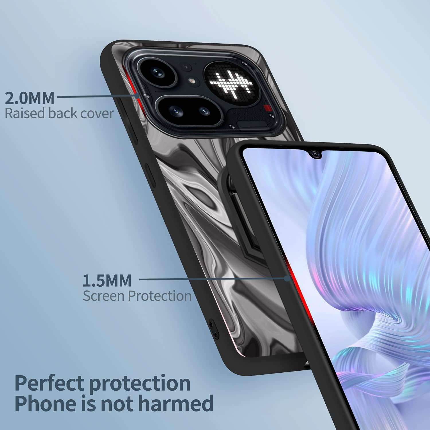 TPU Case for Nothing Phone 4A Pro Cover With Sturdy 360° Ring Stand Grip Finger Holder Built-in Kickstand | Magnetic Car Mount Supported | Grey Curved Line Wavy Painted Abstract Design For Men
