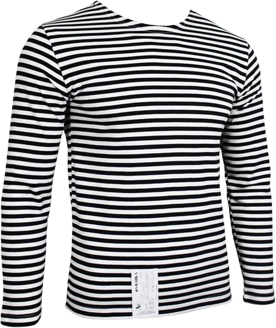 Russian Navy Long Sleeve T-Shirt - Navy Blue Stripes Breton Shirt