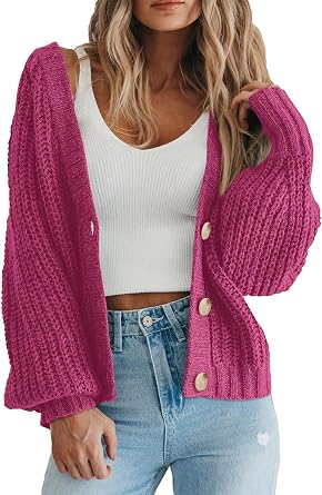 Womens Chunky Cardigan Sweaters Knit Open Front Sweater V Neck Long Sleeve Button Down Cardigan Outerwear Coats