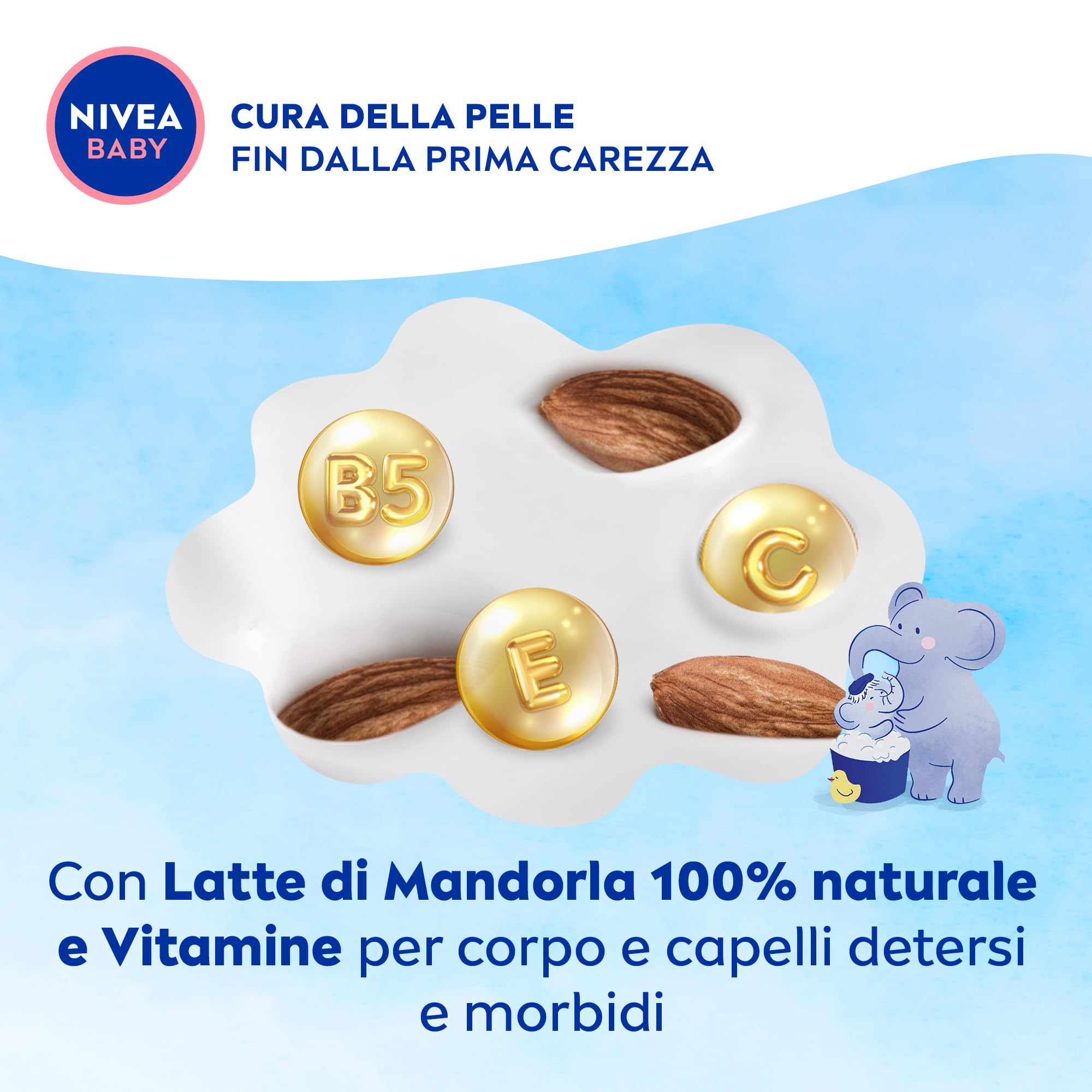 NIVEA BABY Gel Doccia dai Capelli ai Piedini 500ml, Bagnoschiuma bambini per pelle e capelli morbidi e puliti, Bagnoschiuma neonato con protezione no lacrime, Shampoo bambini idratante ed emolliente