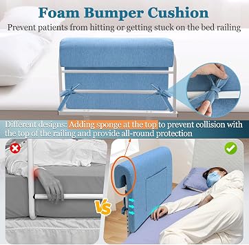 Hospital Bed Rail Covers Padded Foam Bed Rail Bumper Padding Elderly Adults Bedside Fall Protector Pads Seniors Safety Guard Bed Railing Cushion Pad Cover Only(Thicken 1pc)