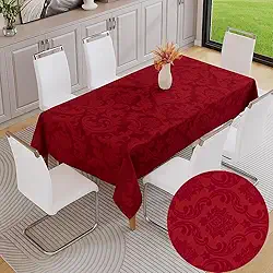 Toalha De Mesa Jacquard Jantar Festa Decoração Tecido Texturizado Dona Delicada Impermeável (VERMELHO - 6 LUGARES - 2,00m x 1,40m)