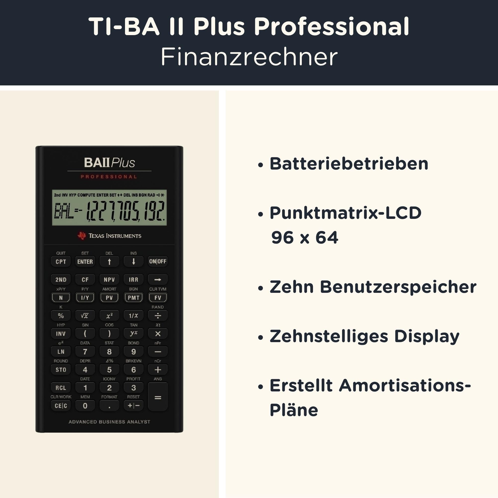 TI-BA II Plus Professional Taschenrechner inklusive Schutztasche von WYNGS in Schwarz - Basic Set