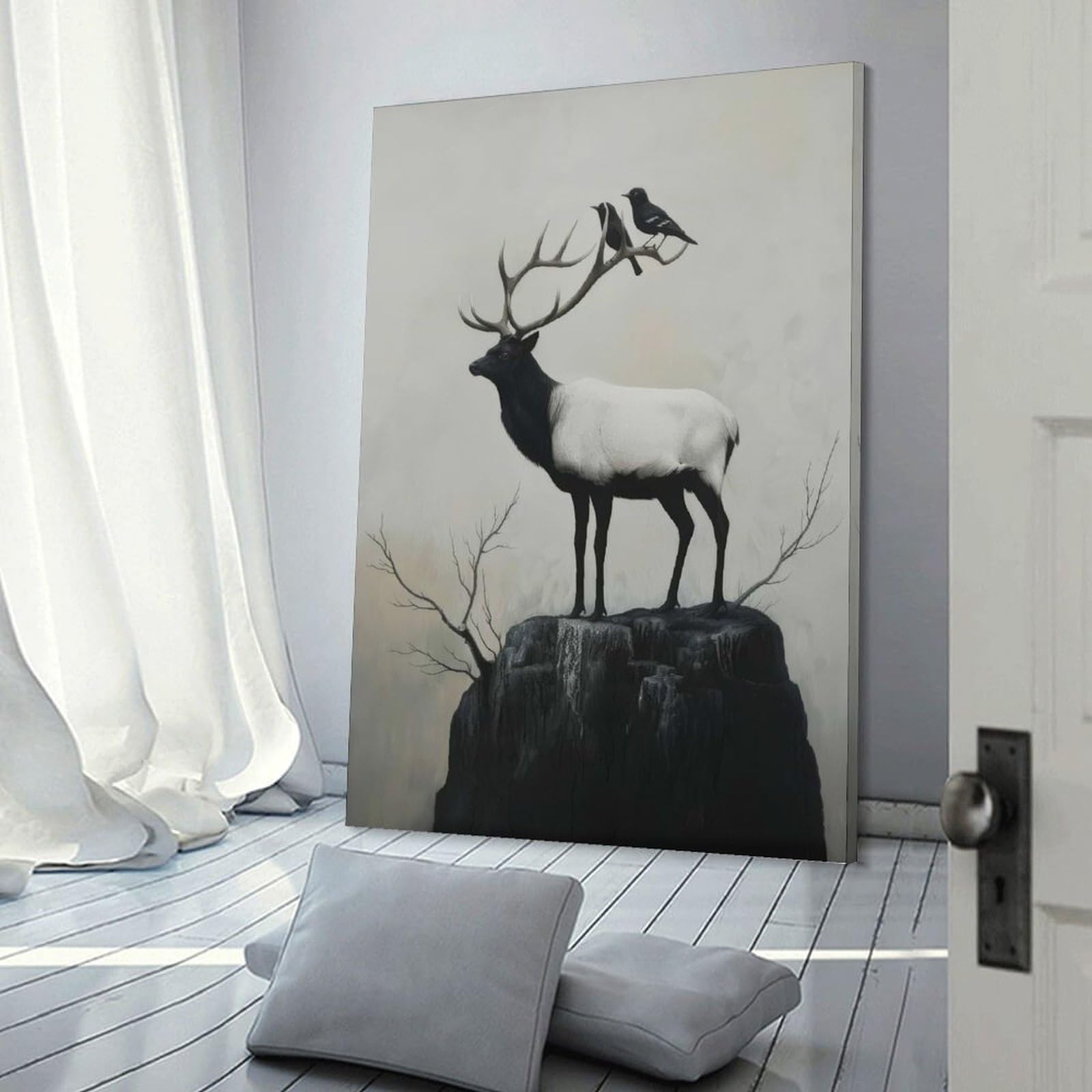 Junmoney Canvas Art Print Monochrome Majesty, 20x30inch(50x75cm), for Office, Study Or Home Workspace, Home Office Artwork with Decorative Appeal