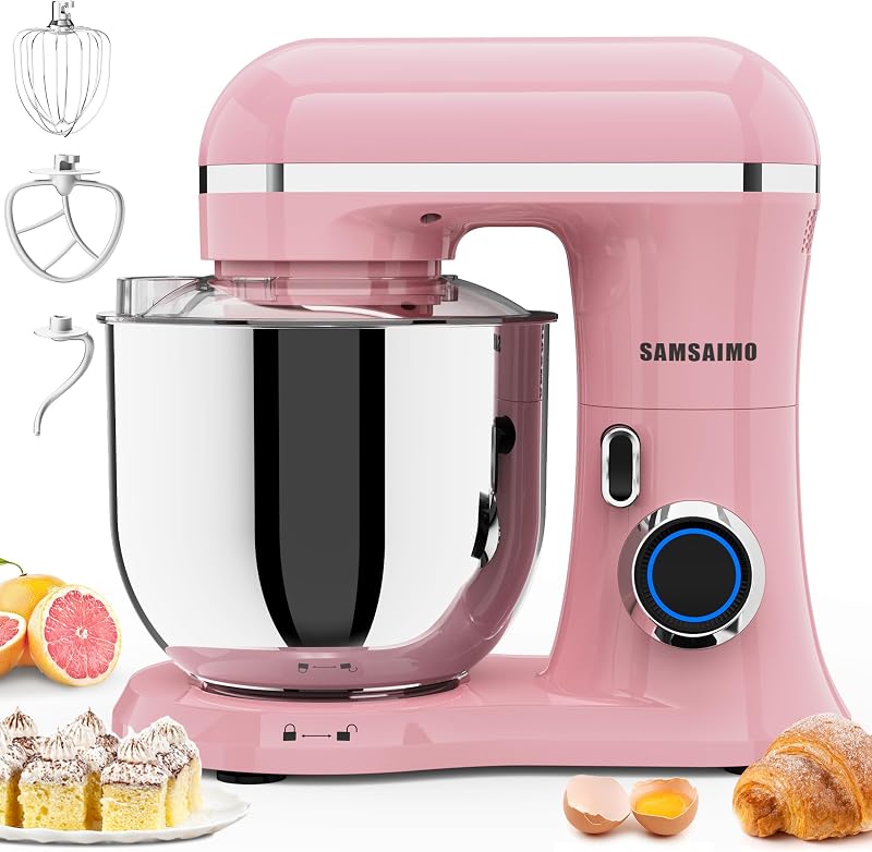 Batidora de pie, batidora eléctrica de cocina con cabezal inclinable de 6,5 cuartos de galón, 660 W, batidora de alimentos doméstica de 10 velocidades con tazón de acero inoxidable 304, batidora para pasteles de pan que incluye gancho para masa, batidor y batidor apto para lavavajillas