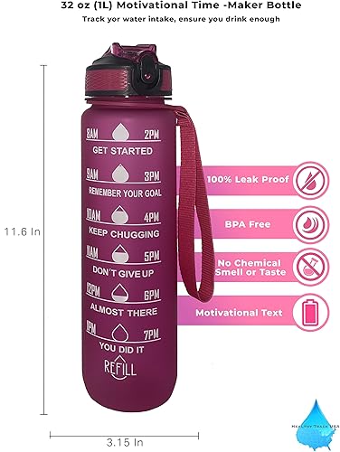 Miniatura 3 de Botella de agua inspiradora de 32 onzas con recordatorio hidratante, rastreador motivacional para deportes al aire libre, gimnasio, yoga,