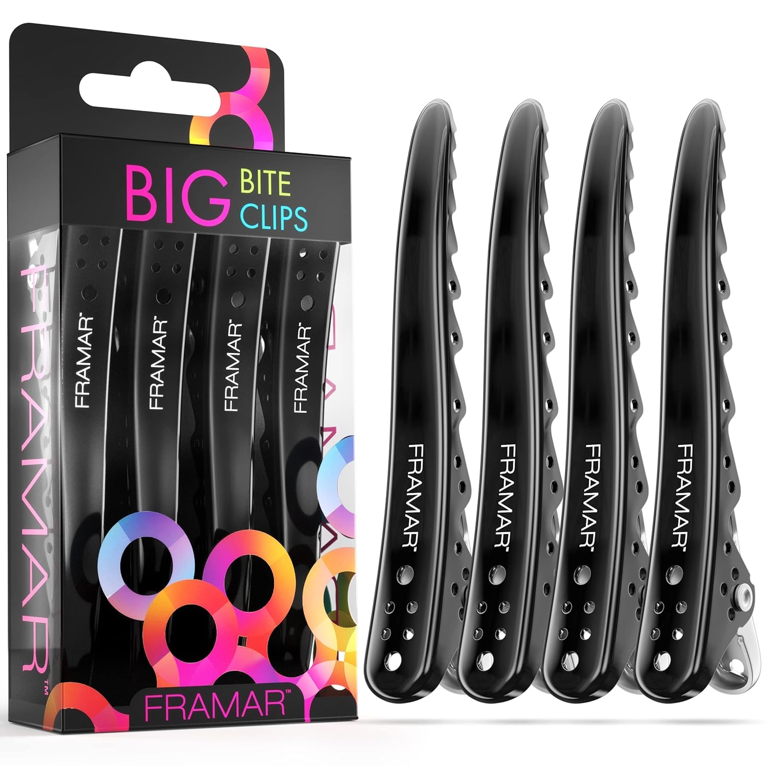 FRAMAR Schwarz Haarklammern Friseurbedarf - Haarspange Metall, Haarclips Damen, Haarklammer Metall, Haarspange, Haarschmuck Damen, Haarklammer Schwarz, Abteilklammern Friseur, – 10 Big Bite