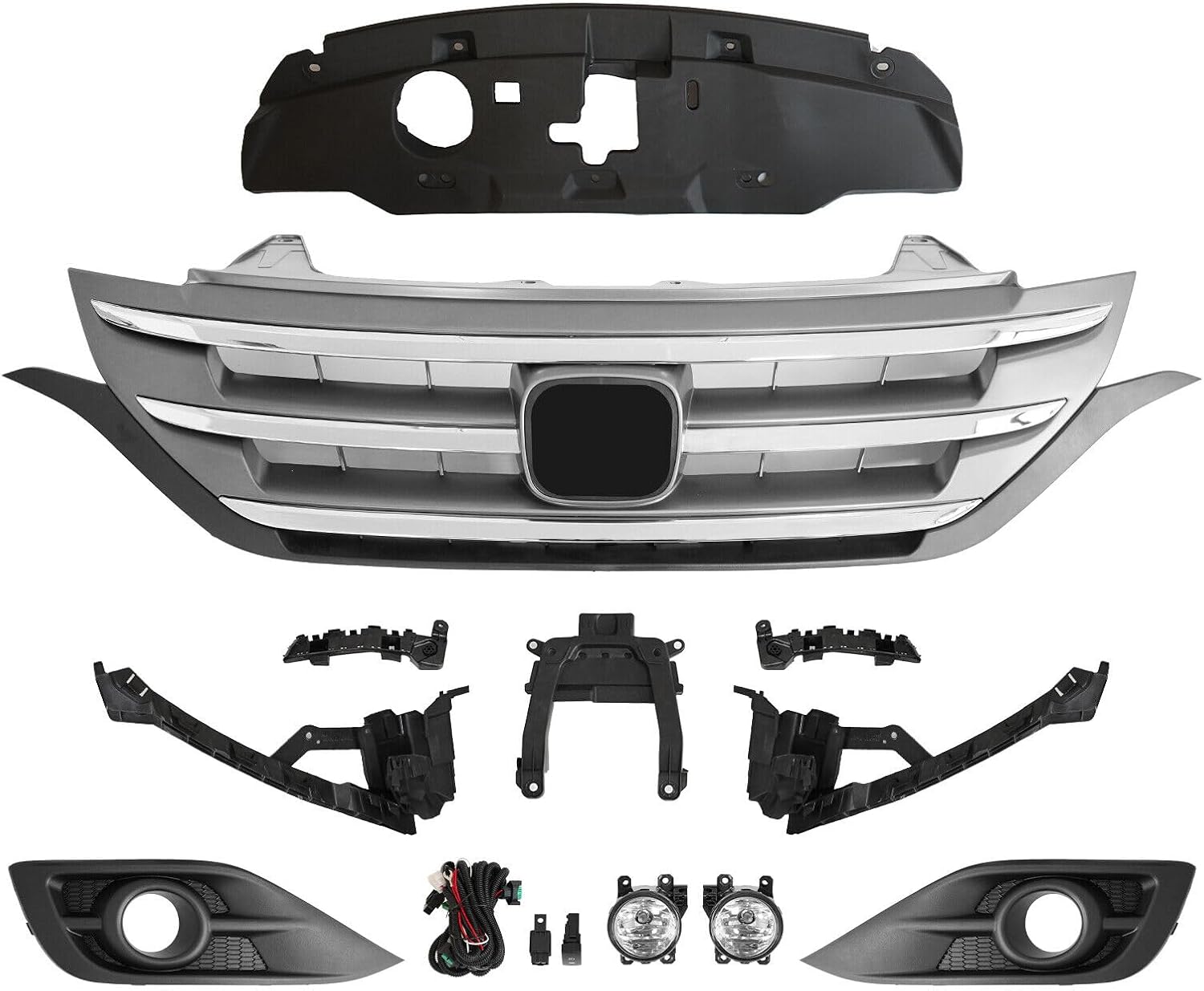 Front Chrome Grille Fog Light Kit Headlight Bracket 9Pc Set Fit for H0NDA CR-V 2012-2014 Grille Fog Lights Bracket Kit