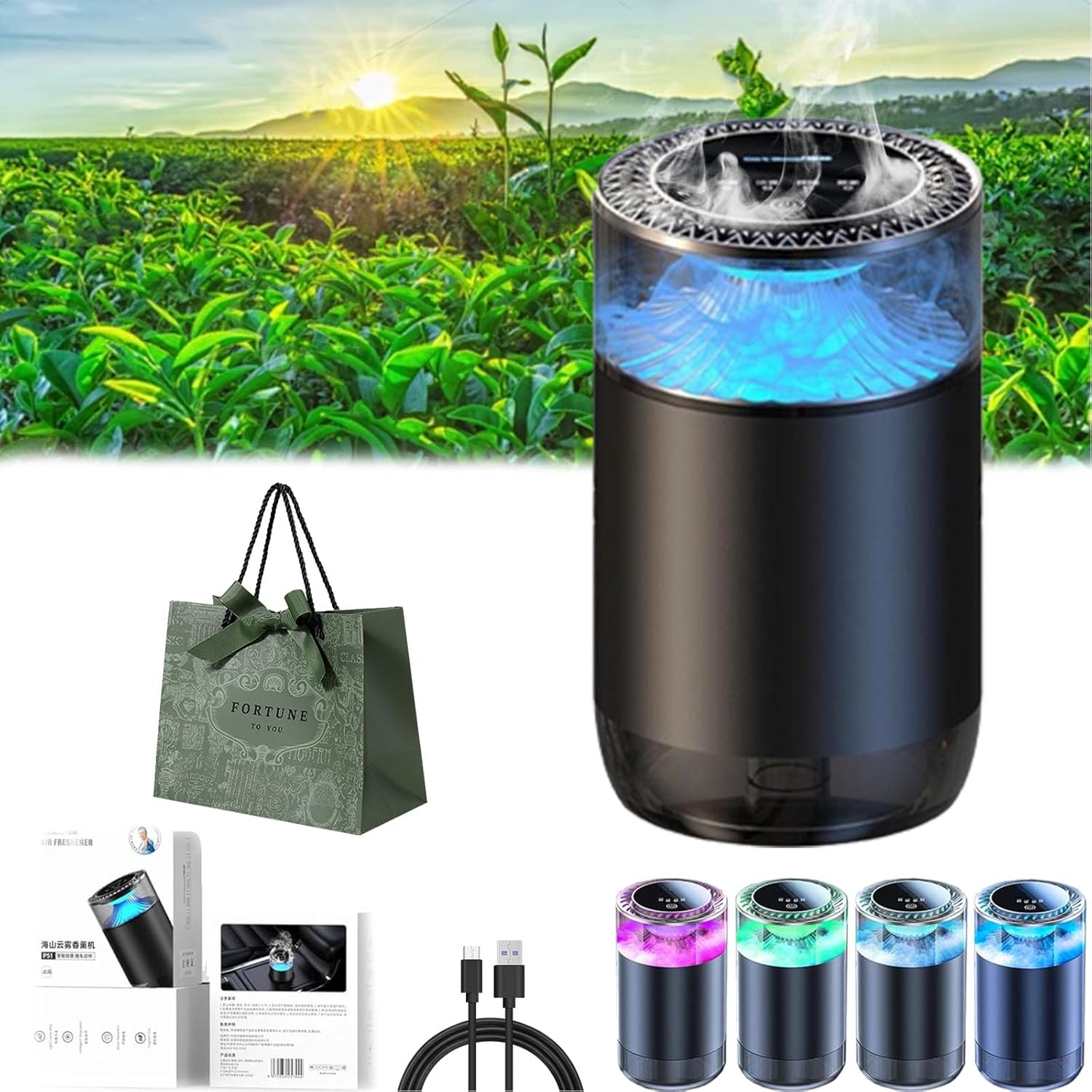 Spray Car Viewing Aromatherapy Diffuser, Long-Lasting Smart Car Air Freshener Diffuser, USB Cool Mist Mini Car Diffuser, 3/8Min/Continous Mode 3 Mist Level for Car Home Office (White Tea)