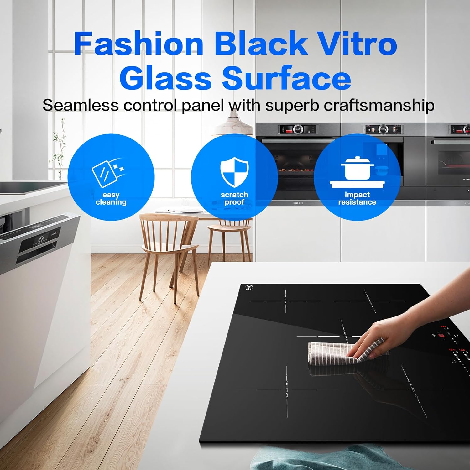 Beépített indukciós főzőlap modern konyhában