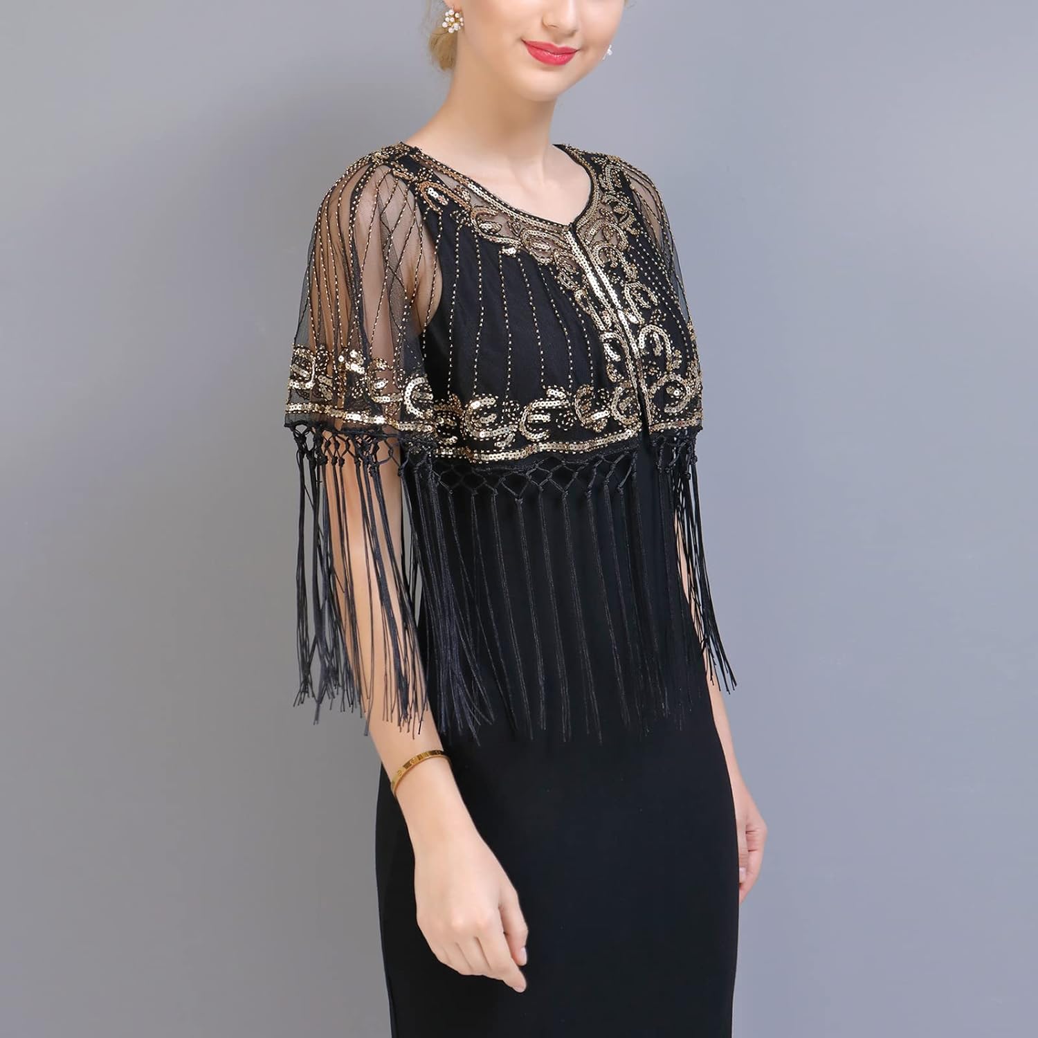 1920s Women’s Shawl Wraps Sequin Beaded Bridal Shawls Flapper Evening Cape - Image 3