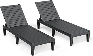 Outdoor Chaise Lounge Chair Set of 2,Waterproof & Lightweight Lounge Chair Outdoor with 5-Position Adjustable Back, Patio Lounge Chair for Garden, Pool Lounge Chairs for Poolside or Beach Use
