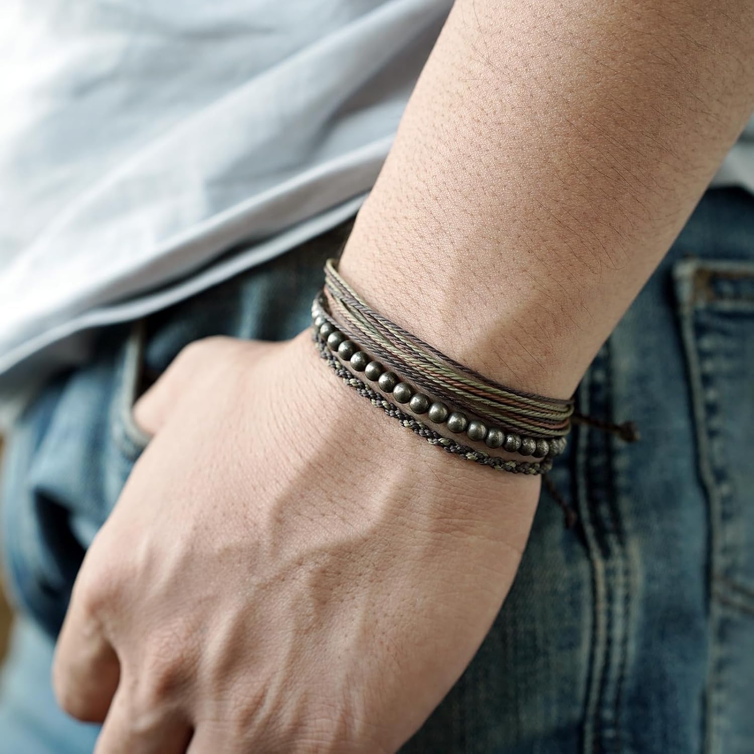 Handmade Natural Stone Beaded Healing Bracelet Gift for Men Adjustable Rope String Bracelet