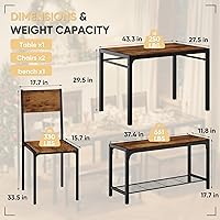 Vista 5 de Shahoo Mesa de cocina y 2 sillas para 4 personas con banco, juegos de comedor de 4 piezas para espacios pequeños, color marrón rústico