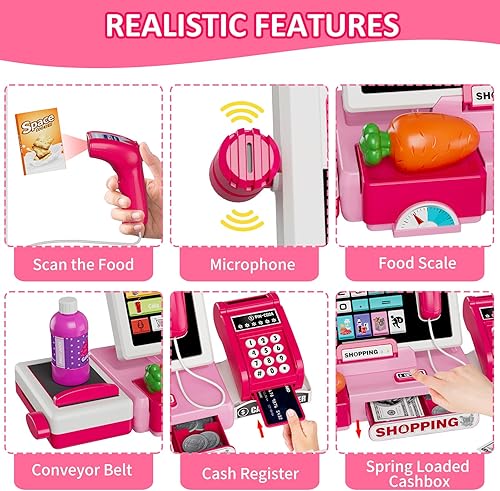 Miniatura 3 de Juego de juguetes de caja registradora para niños con calculadora real, tienda de juegos de simulación para niños pequeños, escáner, tarjeta de