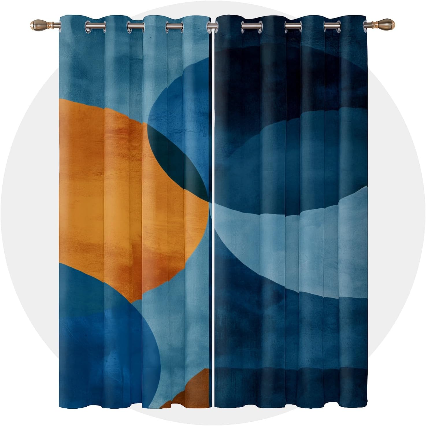 Boho Curtains 63 Inch Length - Mid Century Mordern Geometric Abstract Patterned Blackout Curtains for Living Room Bedroom, Room Darkening Grommet Drapes Window Treatments, 2 Panel Set