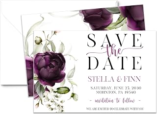Wedding Save the Date Cards, Custom Printed Invitations with Envelopes, 3.5x5 Inches, Elegant Response & Reminder Cards, Purple Passion, Modern Floral Designs