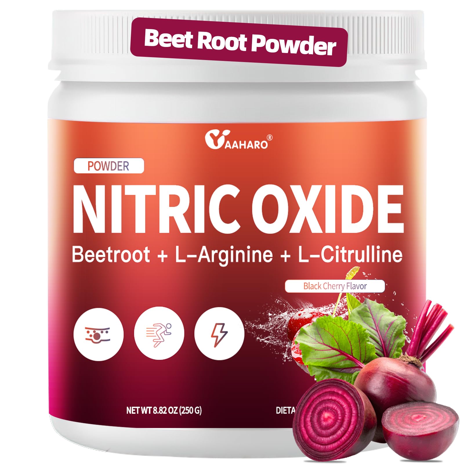 YAAHARO Pré-treino de Óxido Nítrico com beterraba, L-arginina e L-citrulina, sabor cereja preta, 247 g