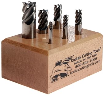 Kodiak Cutting Tools I4-IGWY-Q0V1 USA Made High Performance Micrograin Carbide End Mill Set, 45 Degree Helix, 1/8" to 1/2", 5 Flute Pack of 6