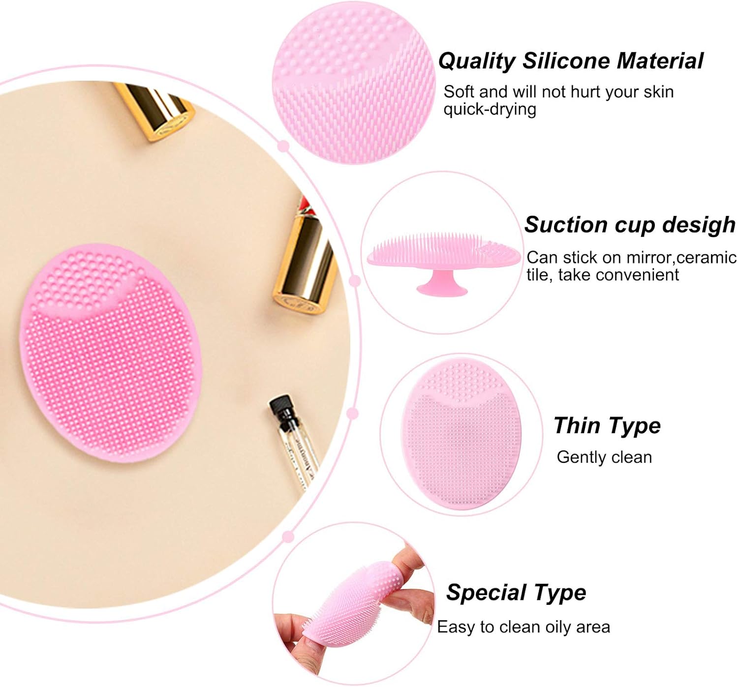 Soft Silicone Face Cleansing Brush, 2 Pcs Pink Handheld Face Scrubber, Face Wash Brush for Massage Pore Cleansing Blackhead Removing Deep Scrubbing for All Kinds of Skins : Beauty & Personal Care