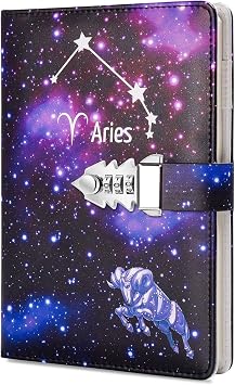 ARRLSDB A5 Creative Password Lock Journal PU Leather Combination Lock Diary Locking Diary Notepad Aries