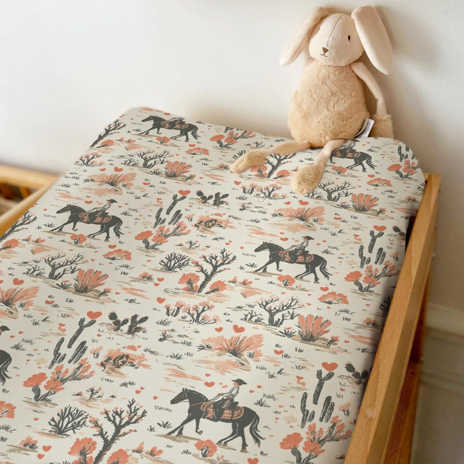 Vintage Cowgirl Cactus Floral Changing Pad Covers for Baby Girls Boys Western Cowgirl Horse Love Fitted Changing Table Cover Mats Wild Desert Soft Diaper Changing Table Sheets 32''×16''