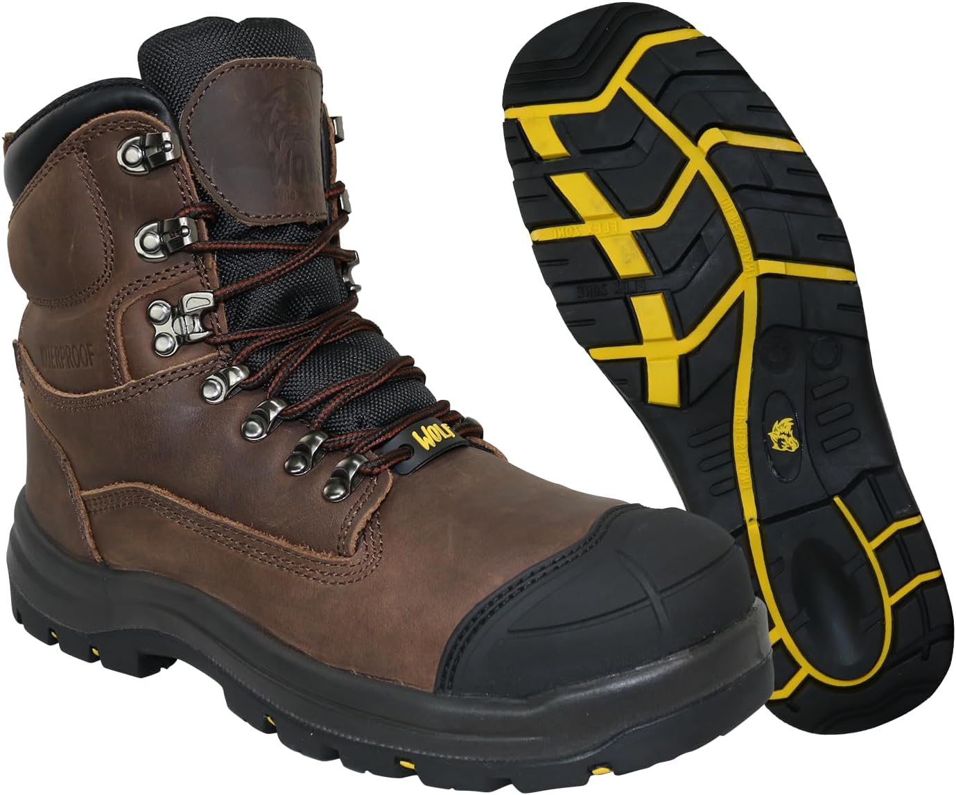 WOLF Work Boot | 100% Waterproof Genuine Leather | Oil, Impact, Compression & Puncture Resistant | Electrical Hazards | Non-Slip Sole | Padded Collar | Construction | Industrial PPE
