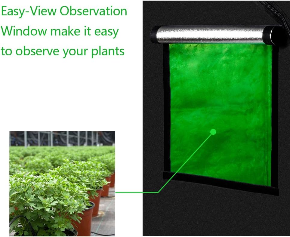 48" x 48" x 80" Home Use Dismountable Hydroponic Plant Growing Tent with Observation Window and Removable Floor Tray
