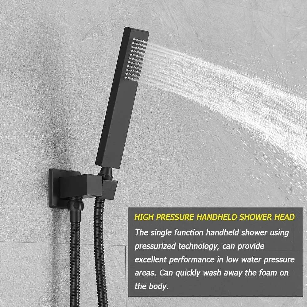 Matte Black Shower System with High Pressure 8'' Rainfall Shower Head, Handheld Shower head, Bathroom Luxury Rain Mixer Shower Combo Set Wall Mounted Shower Faucet Rough-in Valve and Trim Kit