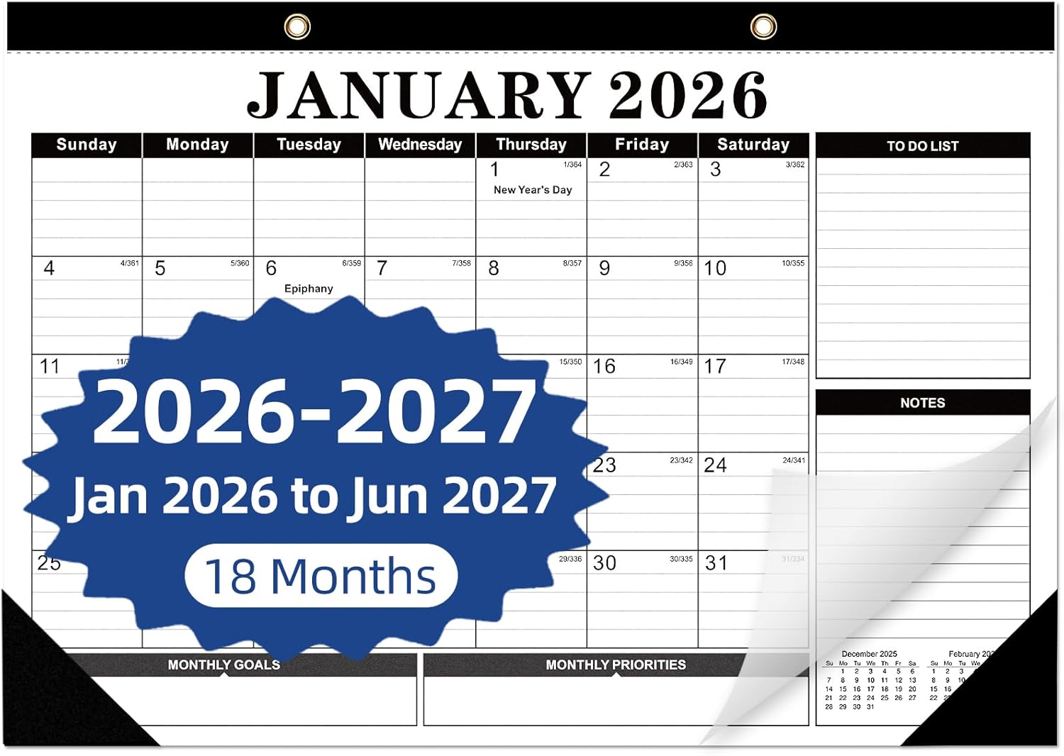 Tcamp 2026 Calendar, Desk Calendar 2026-2027 from January 2026 to June 2027, Big 17″ x 12″ Wall Calendar with Julian Dates, 18 Months Desk Planner for Home School Office Desktop, Christmas Gifts
