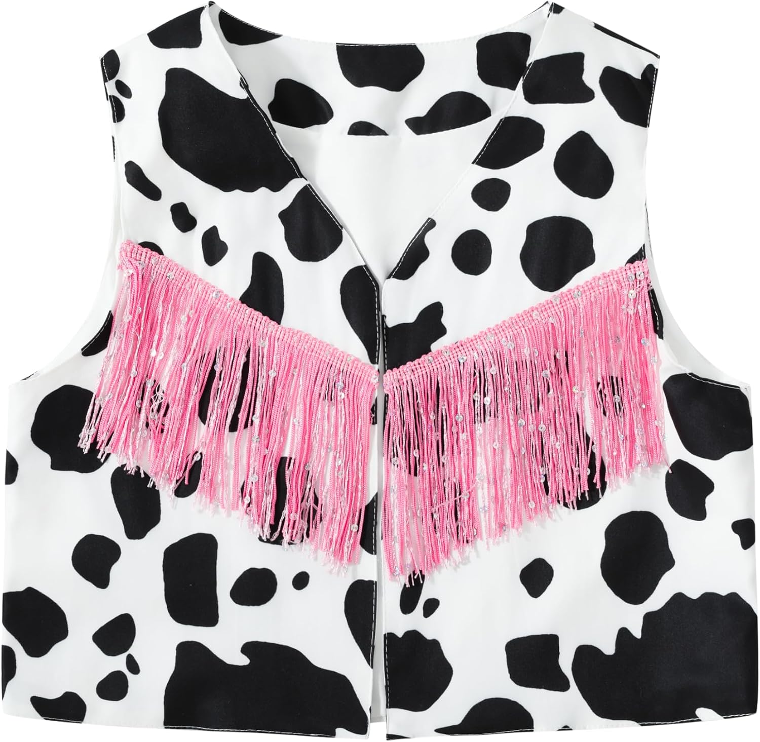 Girls Cow Print Fringe Vest Western Cowgirl Outfit Sleeveless Tassels Vests Jacket