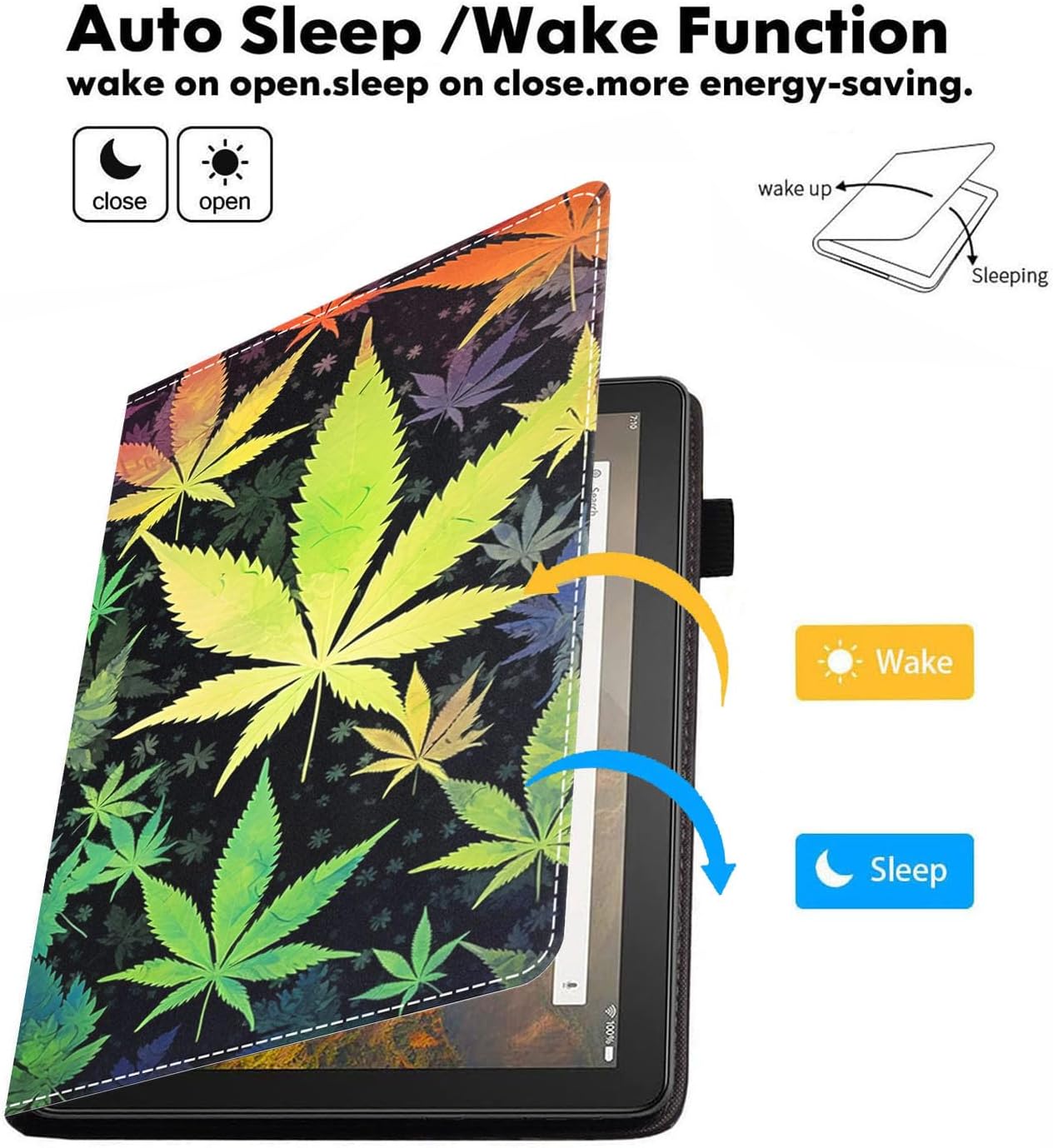 Case for Amazon Kindle Fire HD 10 & 10 Plus Tablet 10.1" (13th/11th Generation, 2023/2021 Release), Premium PU Leather Stand Cover with Auto Wake/Sleep - Marijuana Leaf Weed