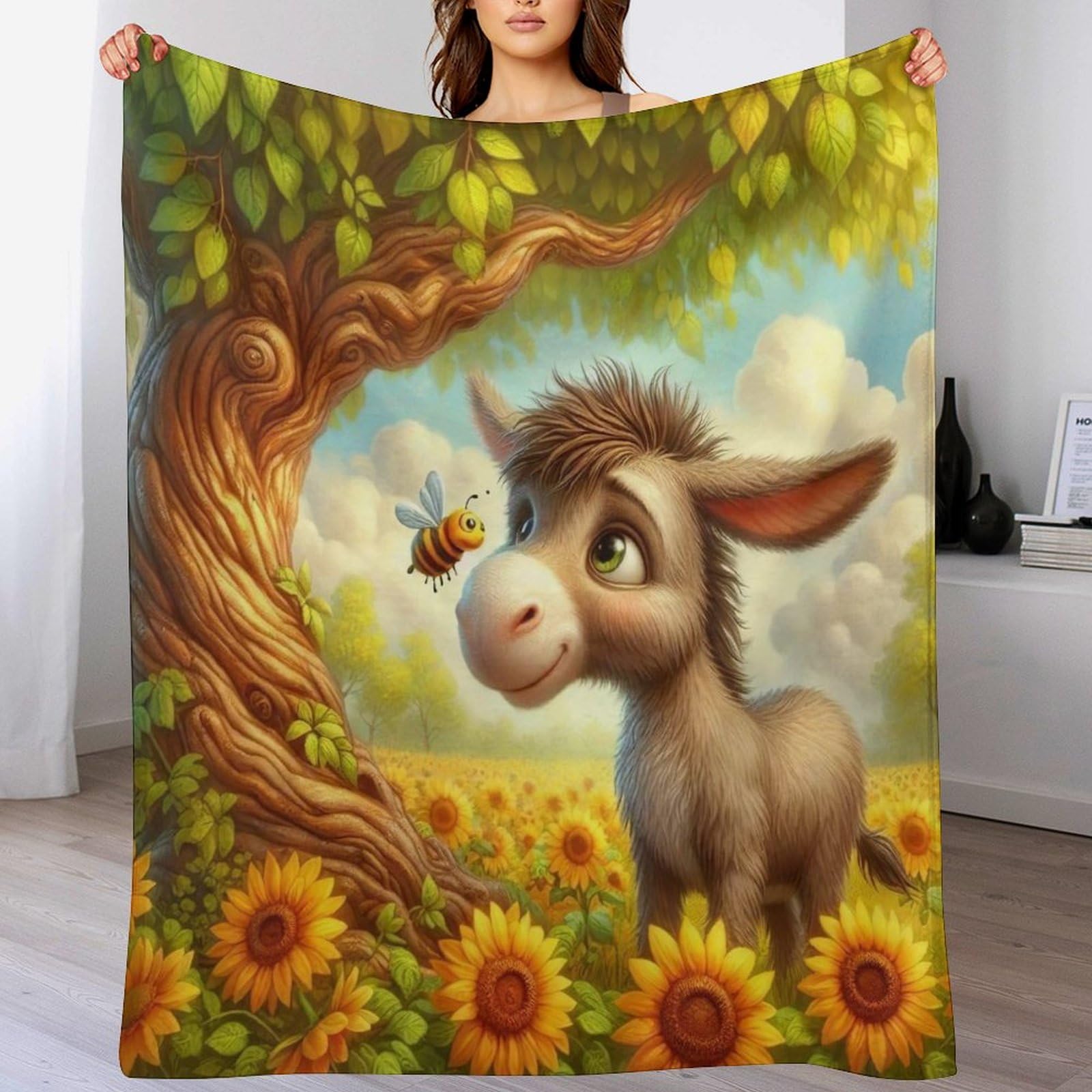 Couverture polaire âne moelleuse chaude en flanelle pour canapé salon